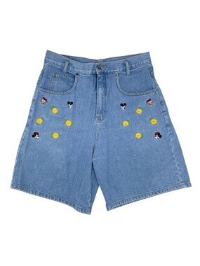 Vintage 90s Y2K Mickey Unlimited Disney Embroidered High Waist Jean Shorts Large